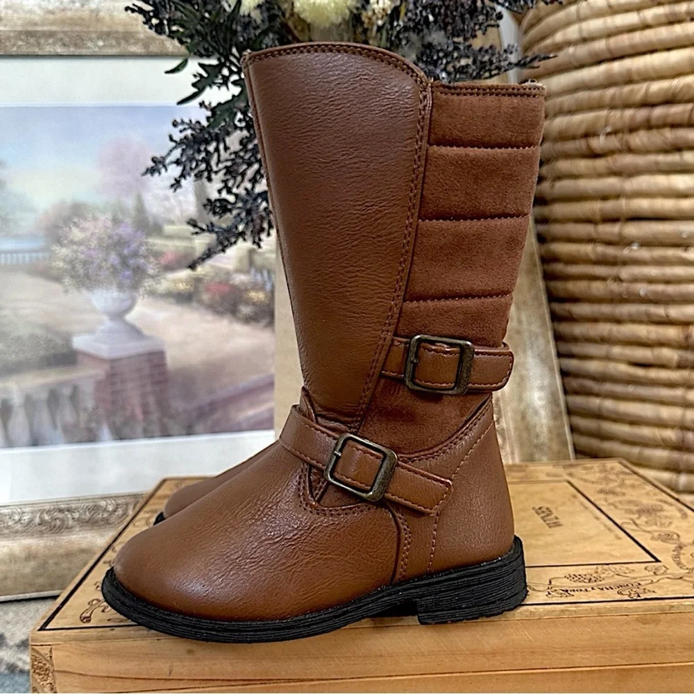 Rachel Toddler Girl Knee High Boots Brown Lil Katerina Side Zip Boots Size 8